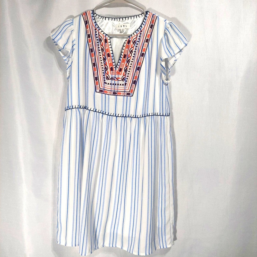 THML Anthropologie Womens Junior Small Dress Boho Chic Embroidery Lined Striped